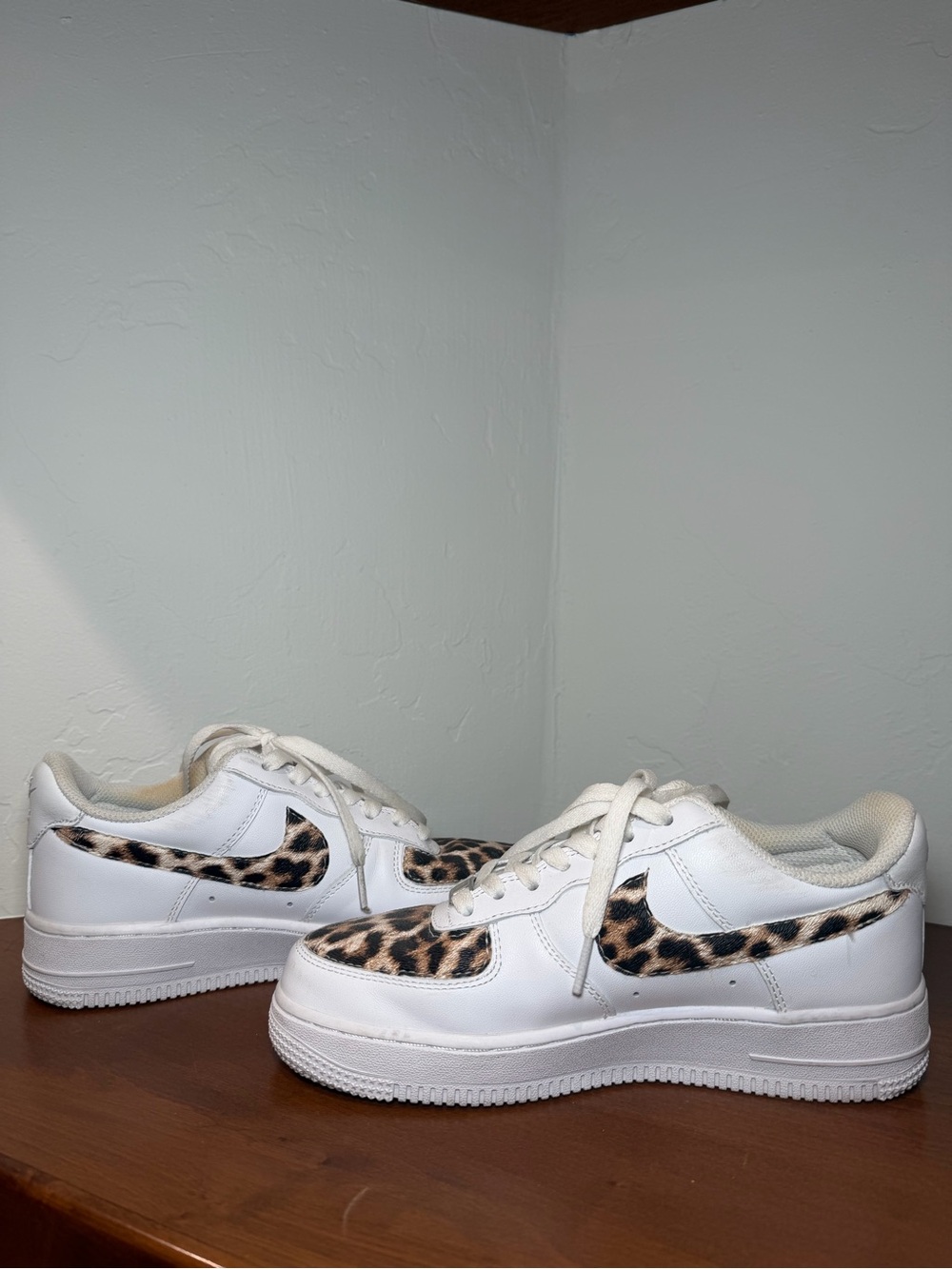 White Low-Top Sneakers with Leopard Accent